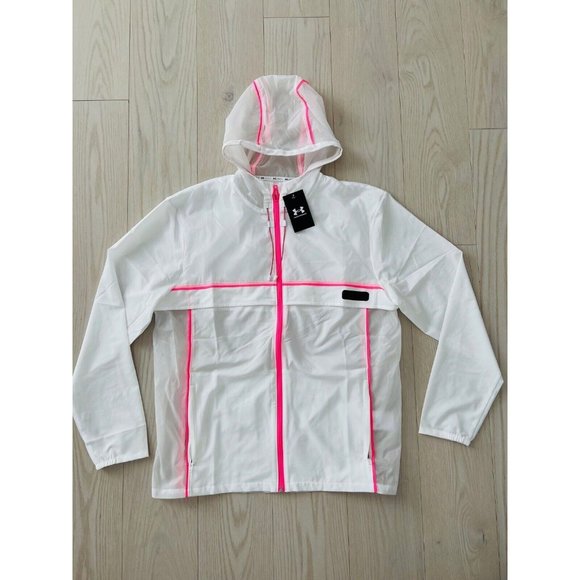 Under Armour 1374229 UA Run Anywhere Jacket White Pink Punk - Picture 4 of 5